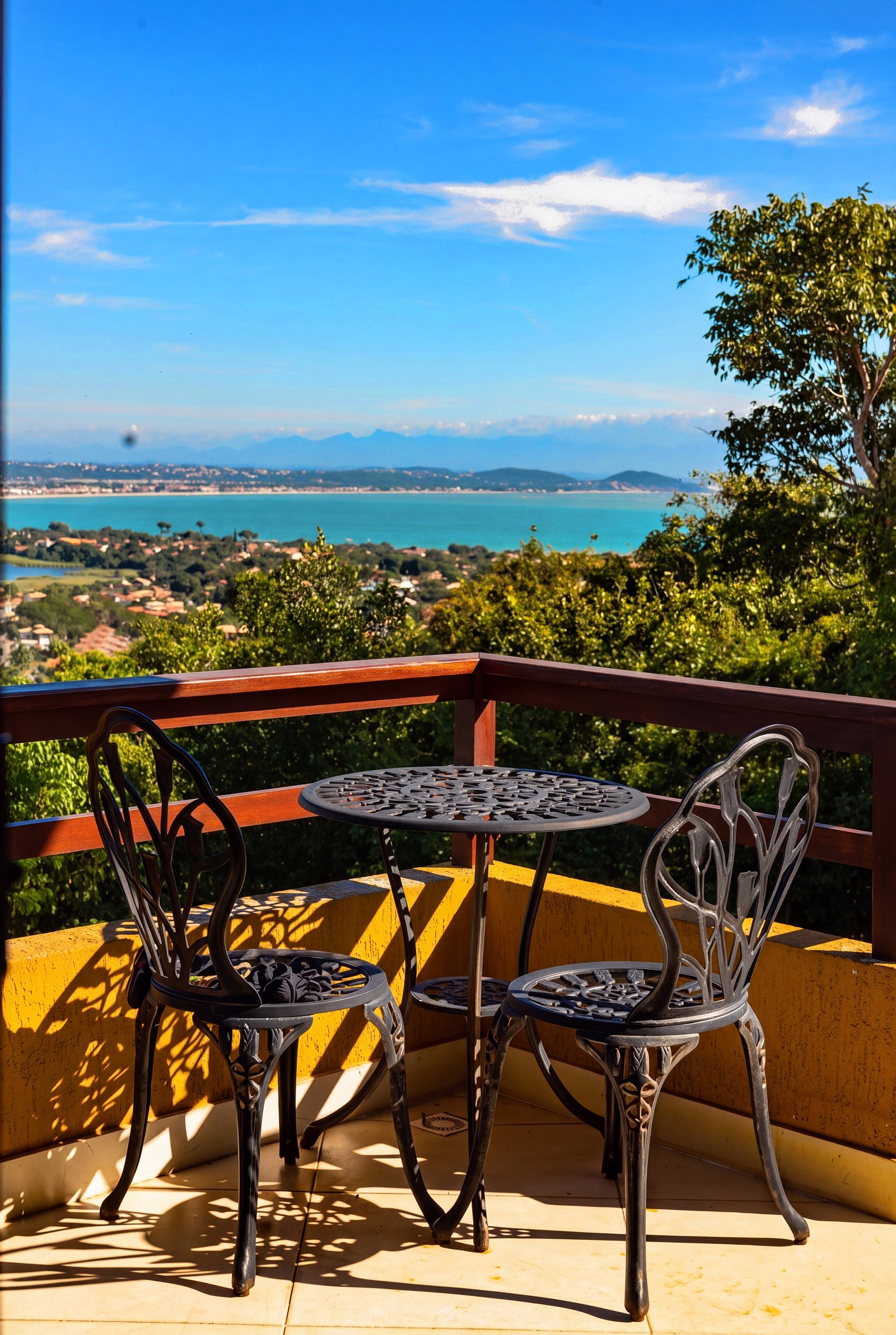 The Horizon Master Suite balcony table over the bay